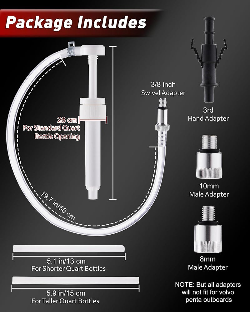 Fatio 8cc Fluid Pump Kit for Outboard Lower Units, Quart Bottles Pump for Gear Oil, Differential & Tramsmission Fluid Exchange, Includes Metal Lower Unit Adapters and 3rd Hand Adapter - Image 3